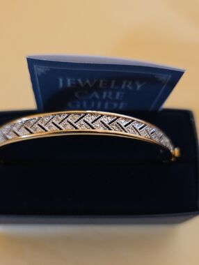 Danbury Mint Gold-Tone Crystal Chevron Bangle Bracelet - Gold